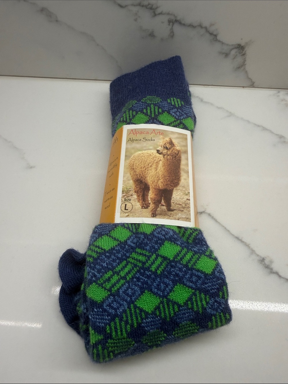 Men's Alpaca Socks - Blue & Green Pattern